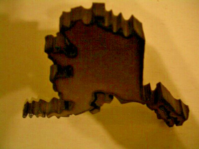 Modern Contemporary Jigsaw Cut Steel Alaska Map Sculpture Display