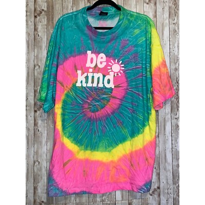  BE KIND  Size 4X Pink Blue Yellow Tie Dye Short Sleeve T-shirt Tee Retro Hippie