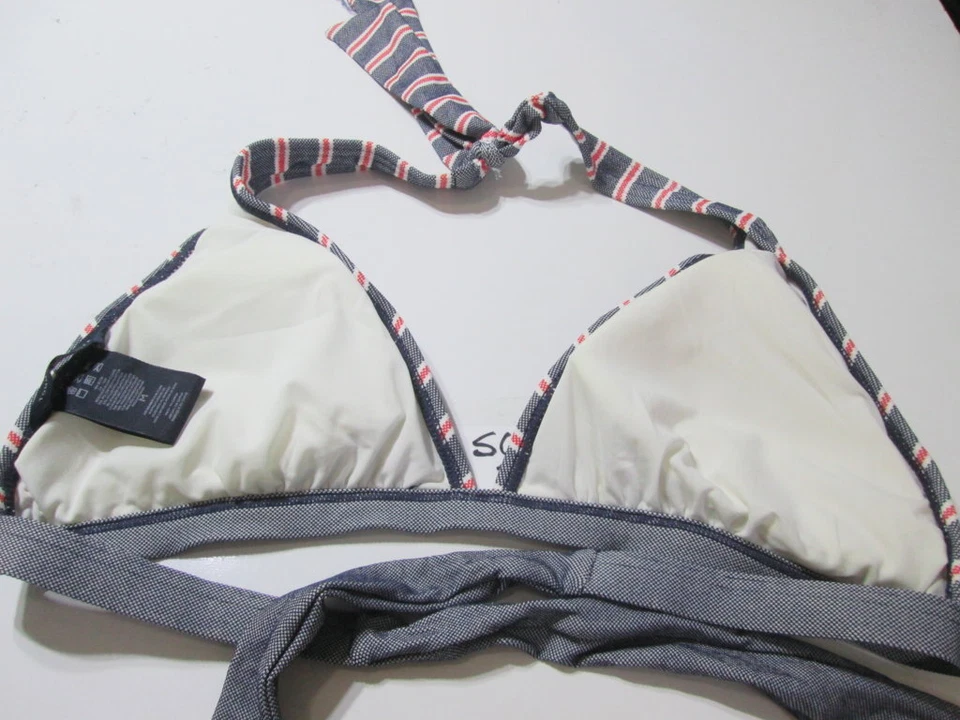 Tommy Hilfiger Mujer Talla M Bikini Top Azul Marino Bralette Forrado Halter Rayas Natación Foto 2 de 4