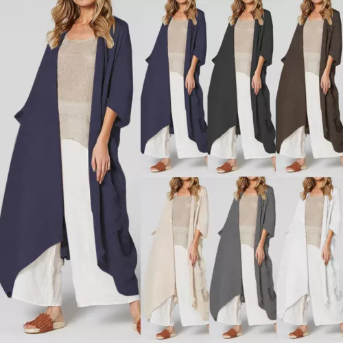 Womens Summer Holiday Kimono Cardigan Beach Open Front Top Long Coat Cover Up US - Picture 4 of 25