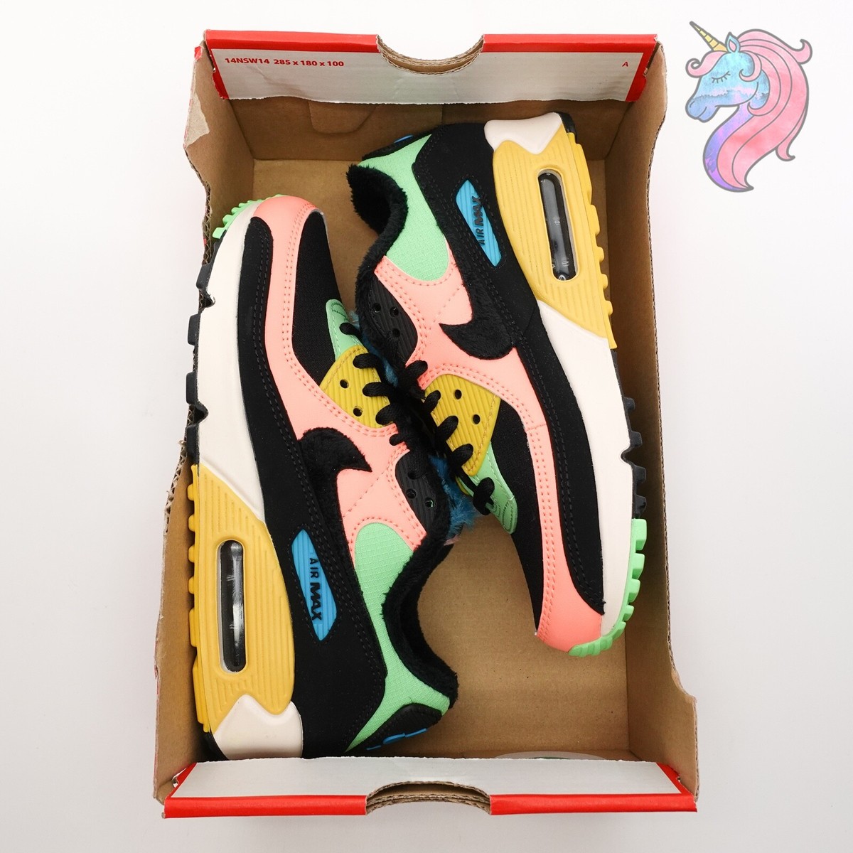 Nike Air Max 90 PRM Pink Black Blue Furry Sneakers CT1891 