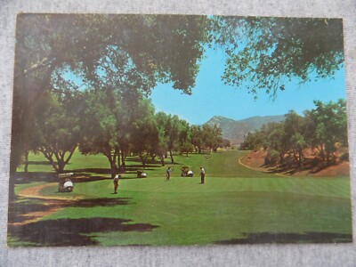 Fallbrook CA Pala Mesa Golf & Tennis Club Vtg Postcard Golfers Putting Carts
