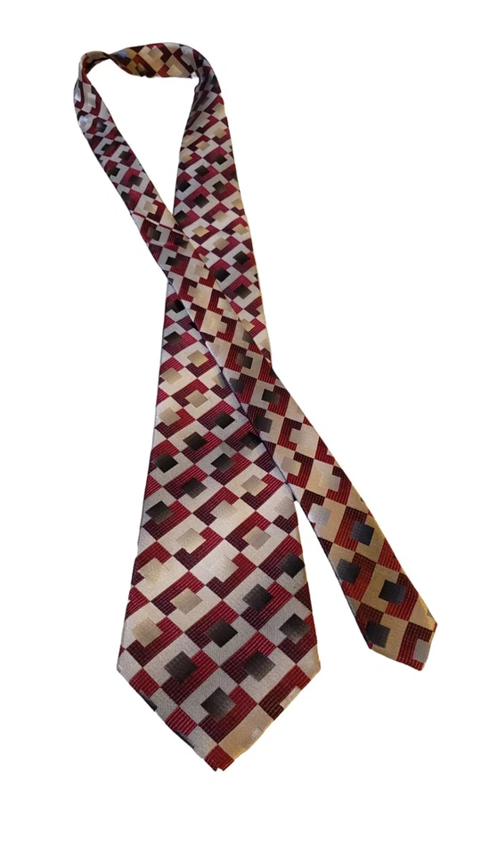 Corbata de lujo Crazy Horse rojo tostado patrón geométrico tejido seda negocios Foto 4 de 4