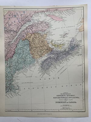 1882 Ostkanada handkolorierte antike Karte aus Stanfords London Atlas