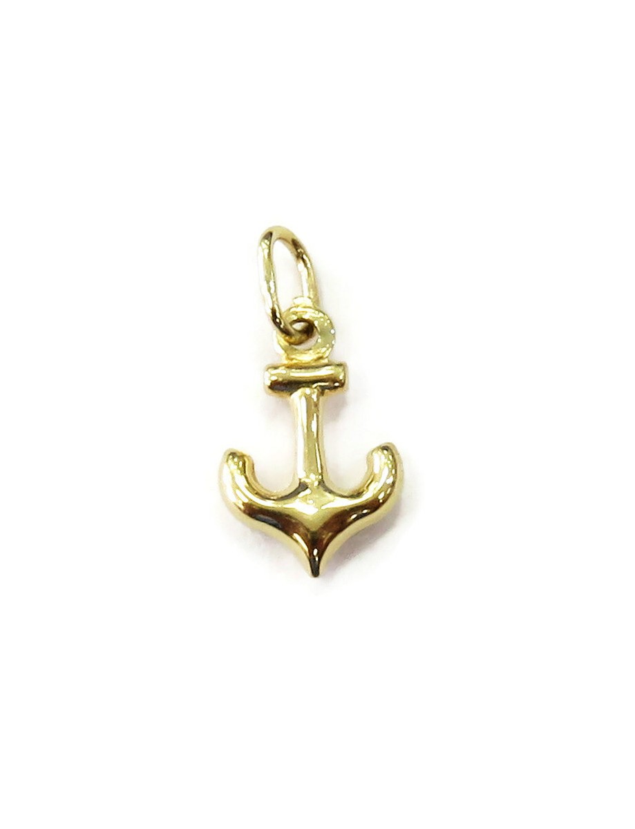 14K Yellow Gold Tiny Small Anchor Charm Necklace Pendant - Main Image