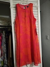 Ladies Chaps pink/orange floral easy care cruise beach dance swing dress Sz 6