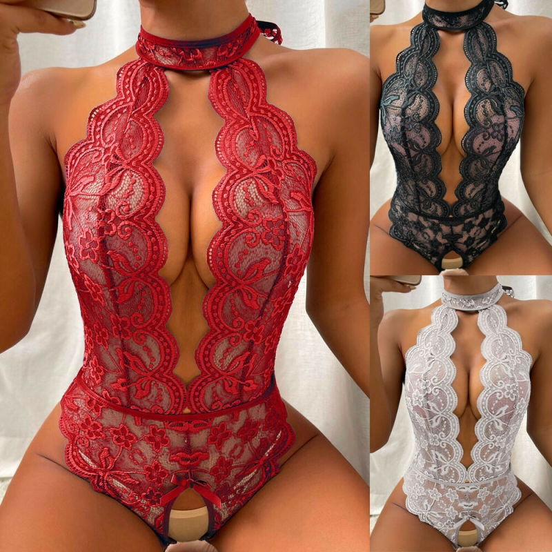 Sexy Lace Fishnet Bodysuit with Thong Babydoll Lingerie Set for Women