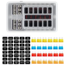 12 Way Car Boat Truck RV Power Distribution Blade Fuse Holder Box Block Panel