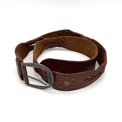 Hollister Belt Leather Brown Twisted Studded L/M 33