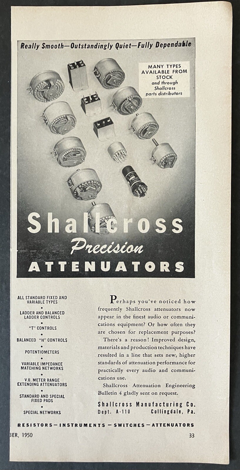 1950 Shallcross Precision Attenuators Collingdale Pennsylvania Vintage Print Ad