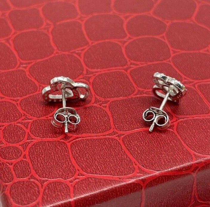 ORECCHINI CUORI DOPPI BRILLNATATI IN ARGENTO 925 RODIATO A BOTTONE RAGAZZA DONNA - Immagine 4 di 4