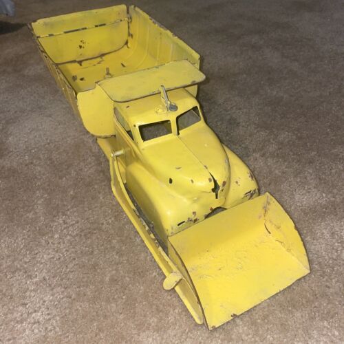 Super Rare Vintage Pressed Steel 18" Dump Truck - Yellow/Red Complete Mint