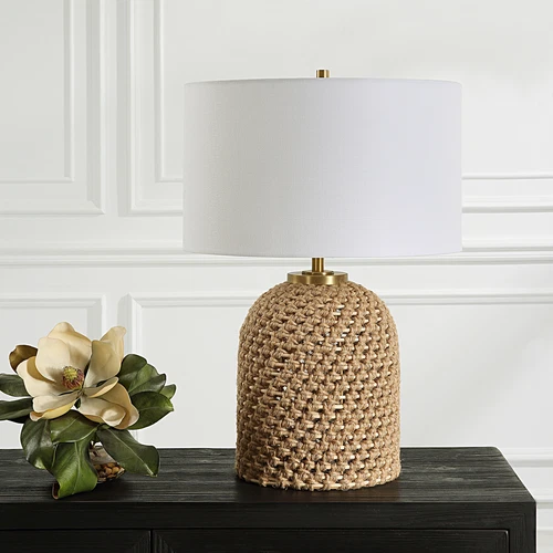 Natural Knotted Rope Wrapped Rattan Table Lamp 25 in Coastal Cottage Casual - Picture 3 of 7
