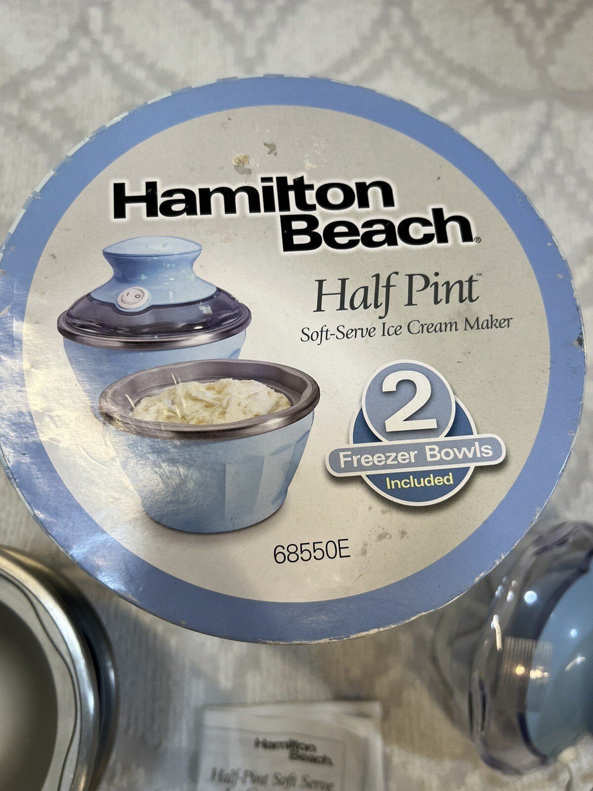 Hamilton Beach Half Pint Ice Cream Maker Blue 2 Freezer Bowls W/ Recipes 68550E