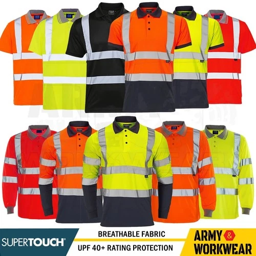 Hi Vis T Shirt Polo High vis Visibility Safety Security Work Top or Two 2 Tone