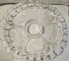 VINTAGE CLEAR  GLASS DIVIDED VEGETABLE RELISH PLATTER  SERVING DISH 12"