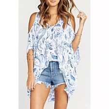 SMYM Show Me Your Mumu Peta Boo Hendigo Top Blue White Paisley Boho XS NWT $128