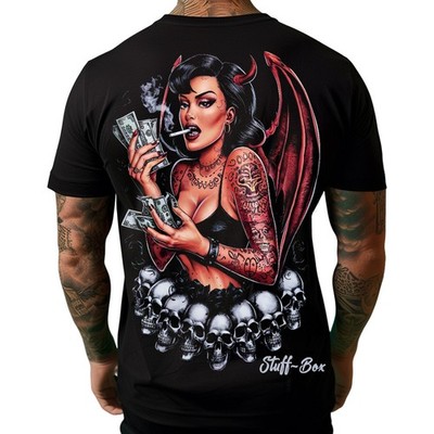 Stuff Box Männer Shirt Rundhals kurzarm Money B*** schwarz STB-1190 - Print 