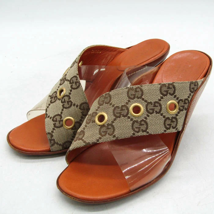 GUCCI Mule Sandals GG Canvas Brand Shoes Made in Italy Women's Size 35.5 Brown G