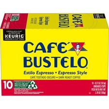 Cafe Bustelo Espresso Style Dark Roast Coffee, Keurig K Cup pods, 10 Count Box.