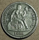 1860 Seated Liberty Dime Silver – VF Details – First Year Cereal Wreath #893