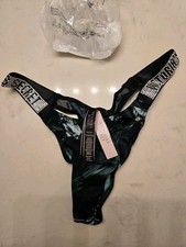 Victoria's Secret Shine Strap Thong Panties Xs Dark Palmtree Print NWT