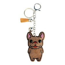 Sparkling Cartoon French Bulldog Badge Charm Keychain with Rhinestones  Tassel