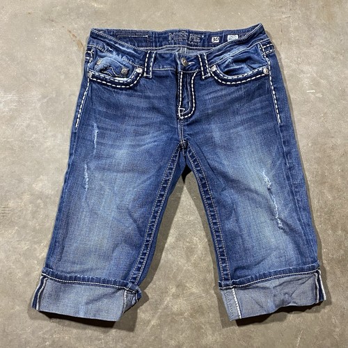 Miss Me Women’s Irene Bermuda Denim Shorts Sz 30 Distressed Cuffed - Picture 2 of 12