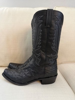 Lucchese BOOTS SIZE 10-D Handmade Full Quill Ostrich Black MEN WESTERN