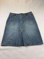 Vtg Old Navy Knee Length Front Slit Denim Skirt Women 12 Blue Y2K Cottage Prairi