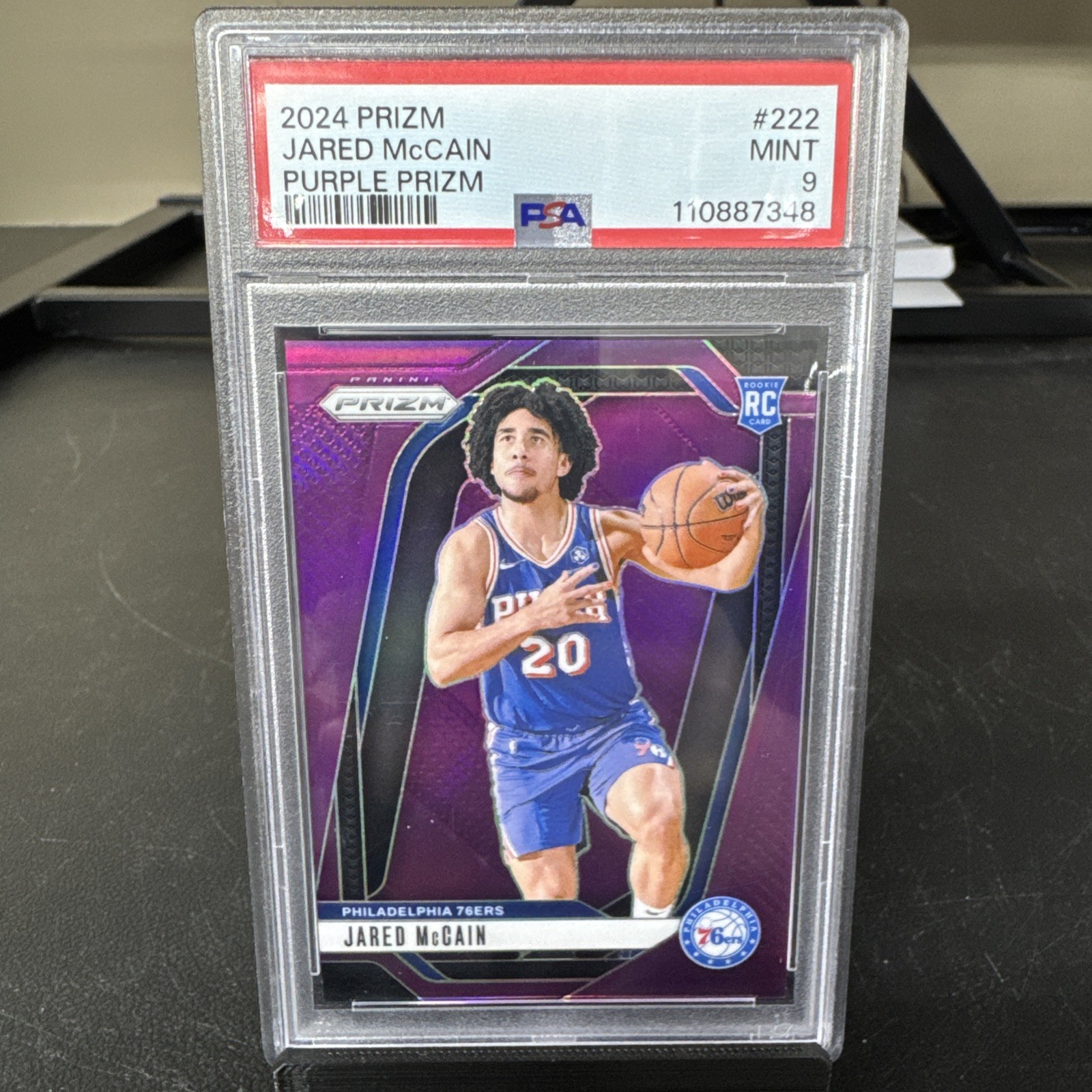 2024-25 Panini Prizm Jared McCain #222 76ers RC Rookie Purple Prizm /99 PSA 9