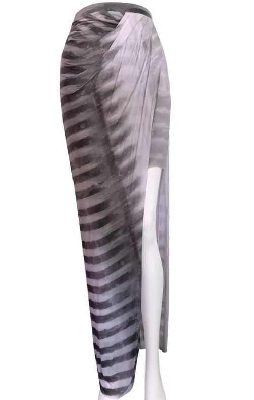 Falda Jersey HELMUT LANG Estampado de Frecuencia Gris Talla M Envoltura Asimétrica Drapeada Foto 2 de 4