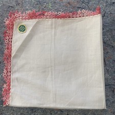 Vintage white Irish linen handkerchief with pink lace edge