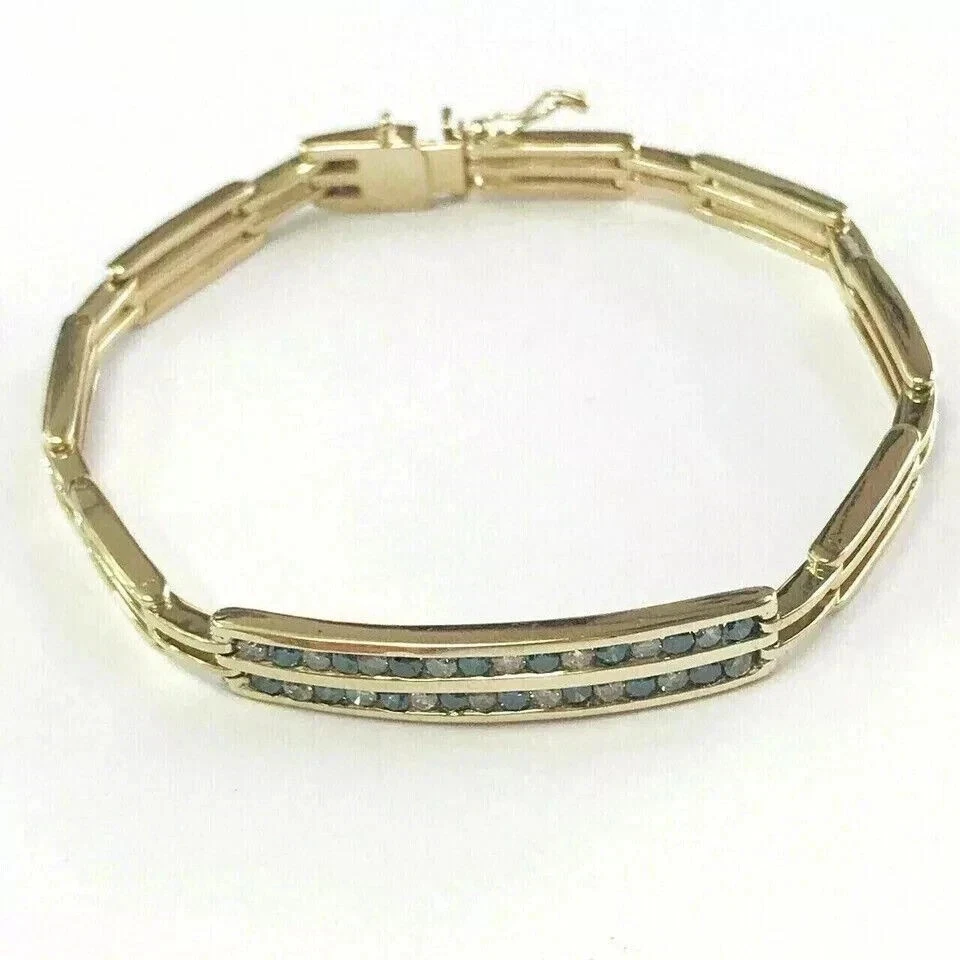 Pulseira de tênis masculina redonda de safira criada em laboratório 5,00 CT acabamento em ouro amarelo 14K - Imagem 2 de 3