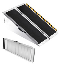 4FT Portable Wheelchair Ramp, Non-Slip Aluminum Folding Handicap Ramp for Hom...