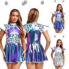 Women Costume Holographic Dress Disco Set Rave Outfits Structured Cosplay Suit