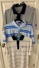 G/FORE Golf Polos Men s X-Large Blue White Striped Perforated Lot Of 3