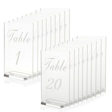20 PCS Acrylic Wedding Table Numbers 1-20 with Stands 4x6 Inches Clear Sign
