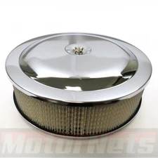 14"x4" Round Chrome Air Cleaner Flat Base Paper Element 4BBL Chevy Ford SBC 350 