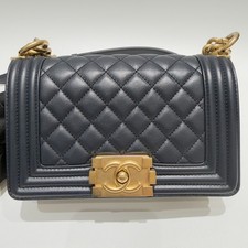 Chanel LeBoy Small Navy Blue Quilted Calfskin Leather Gold Tone Hardware