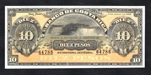 F.C. COSTA RICA , 10 PESOS 1899 , S/C- ( AUNC ) , P.S164 .