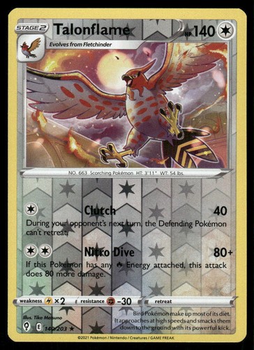 Talonflame 140/203 Rare Evolving Skies Pokemon Reverse Holo Near Mint