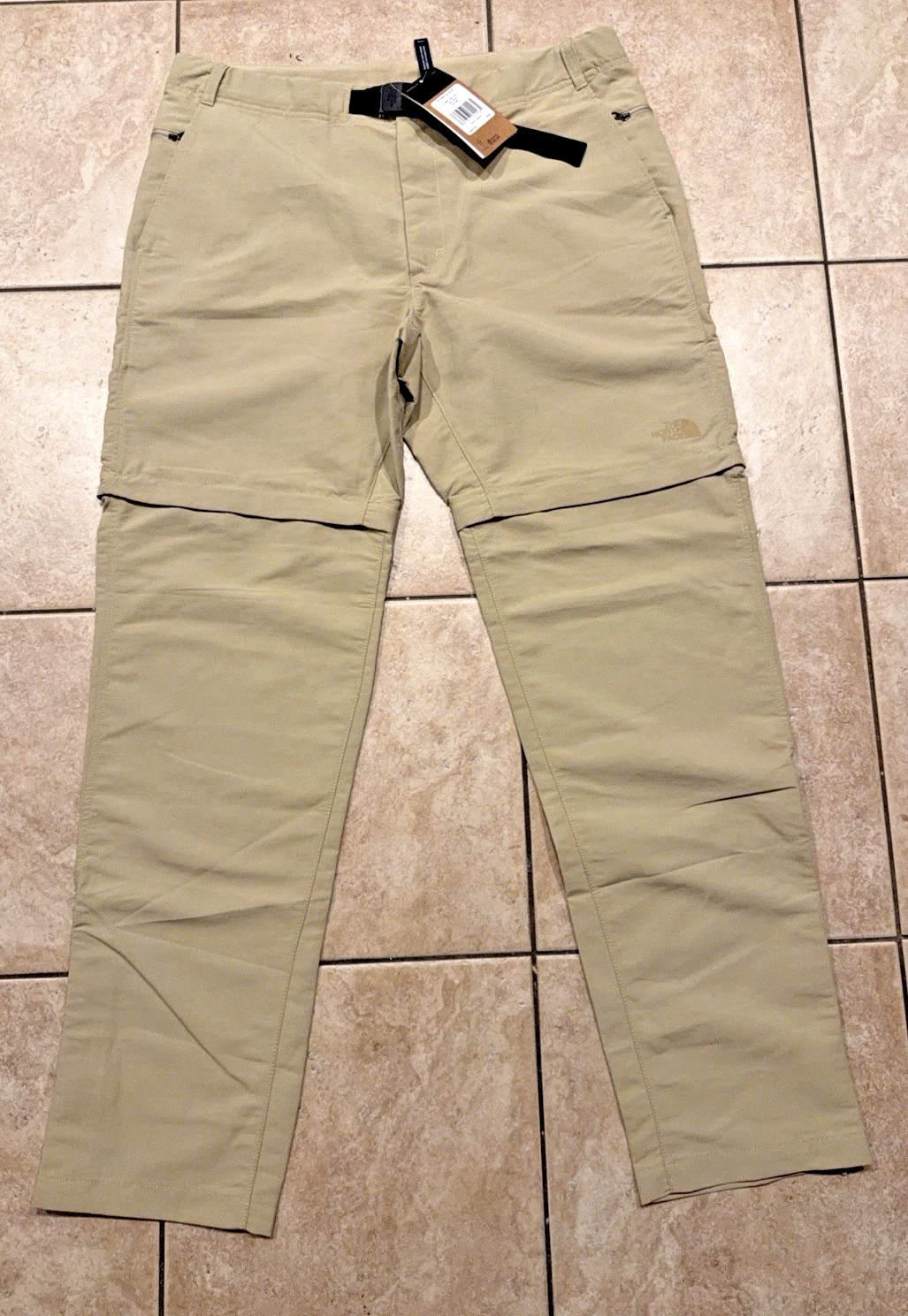 North Face Pants Men 36x34 Paramount Trail Convertible Belted Beige Slim Fit NEW