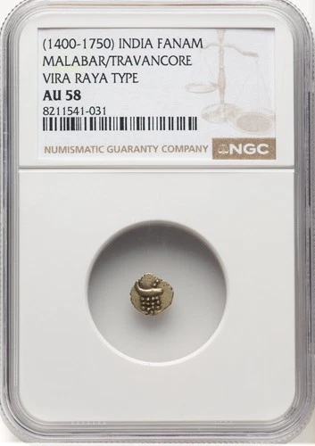 India Malabar/Travancore Fanam (1400-1750) Vira Raya Type NGC AU 58