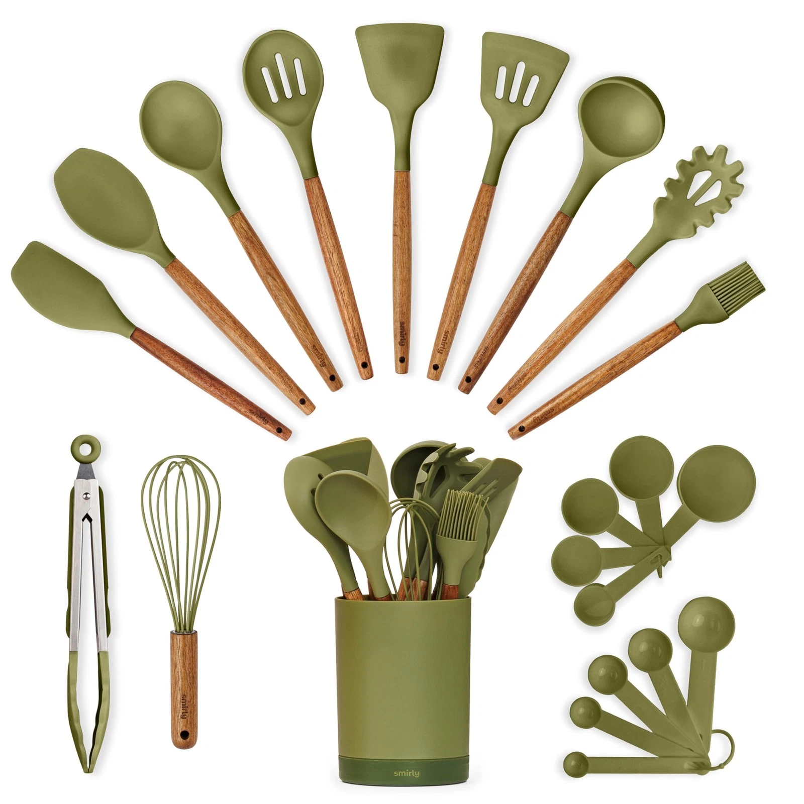 Silicone Kitchen Utensils Set & Holder: Cooking Utensils Set - Kitchen Essent...