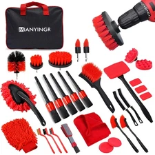 32Pcs Car Detailing Kit Auto Brush Set with Drill Attachments & Handbag