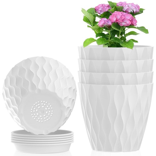 6 inch Flower Pots, 5 Pack Plant Pots for Indoor Outdoor Plants, Water Ripple...