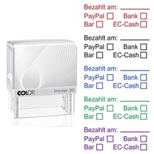 Bezahlt am,PayPal,Bank,Bar,EC-Cash, Textstempel,Colop Printer 30, versch. Farben