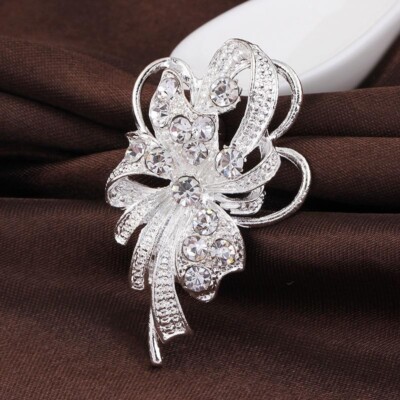 Floral Silber Zirkonia Brosche - Fliege Blume Zirkonia Silberbrosche - Geschenk