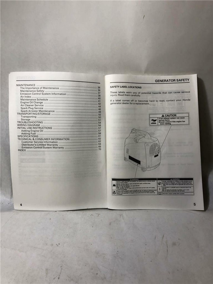 Honda Owner's Manual Generator EU1000i (00X31-ZT3-6110) | eBay